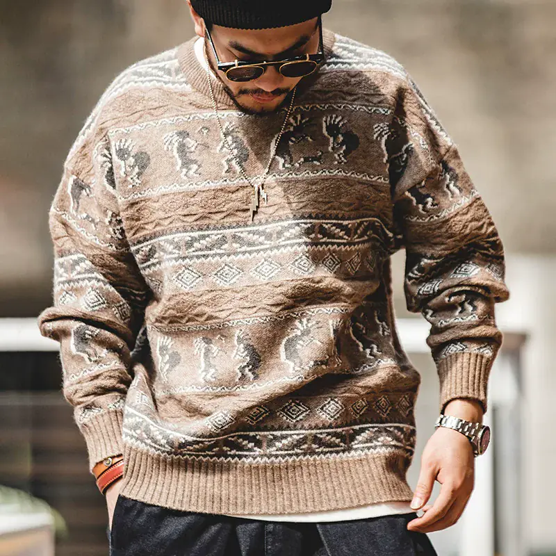 马登工装 印第安图腾提花毛衣